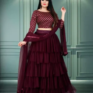 Women's Fancy Ruffle Semi-Stitched Embroidered Lehenga Choli with Dupatta