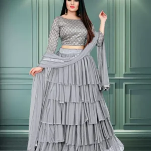 Women's Fancy Ruffle Semi-Stitched Embroidered Lehenga Choli with Dupatta